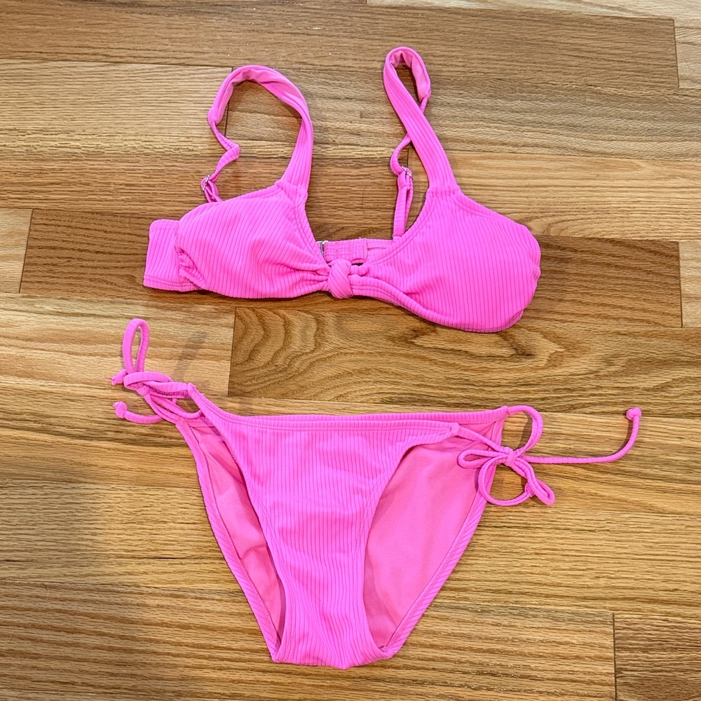 Target Hot Pink Ribbed Tie Bikini Set